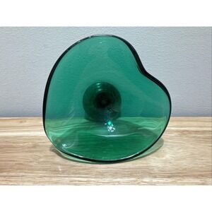 Fostoria Decorator Collection Teal Green Glass Heart Shaped Pedestal Compote